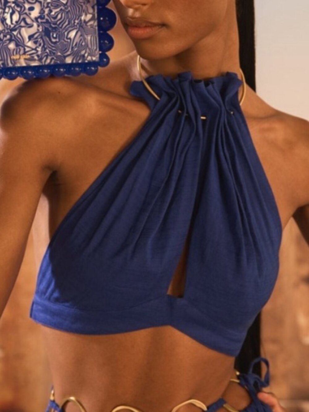 Cult Gaia Anahita linen blend pleated Halter Top